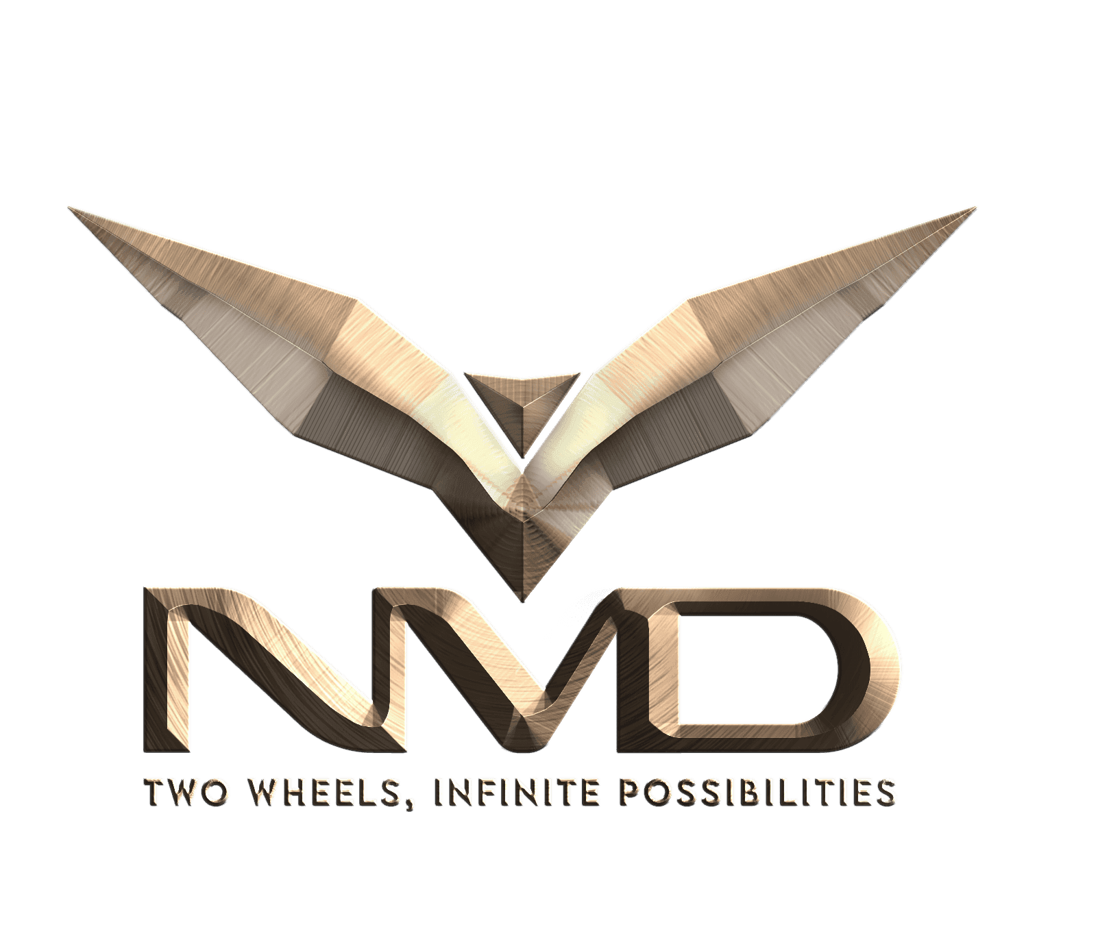 Sleek metallic NJS Tech logo with wings and "NMD" lettering highlighting innovative tech branding.